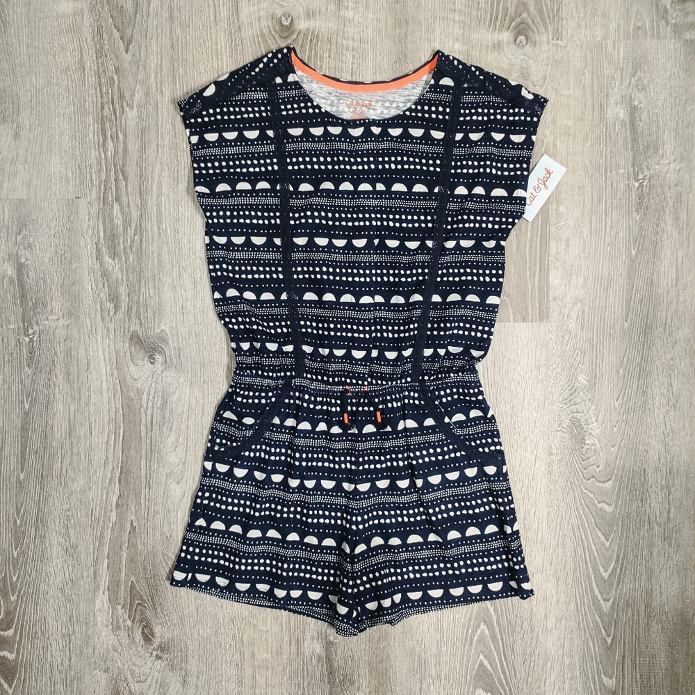 🌻Summer Navy Blue Print Romper with Pockets